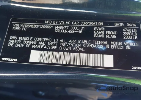 2015 Volvo V60 T5 Premier из США, поврежденный, VIN YV126MEB3F1209061